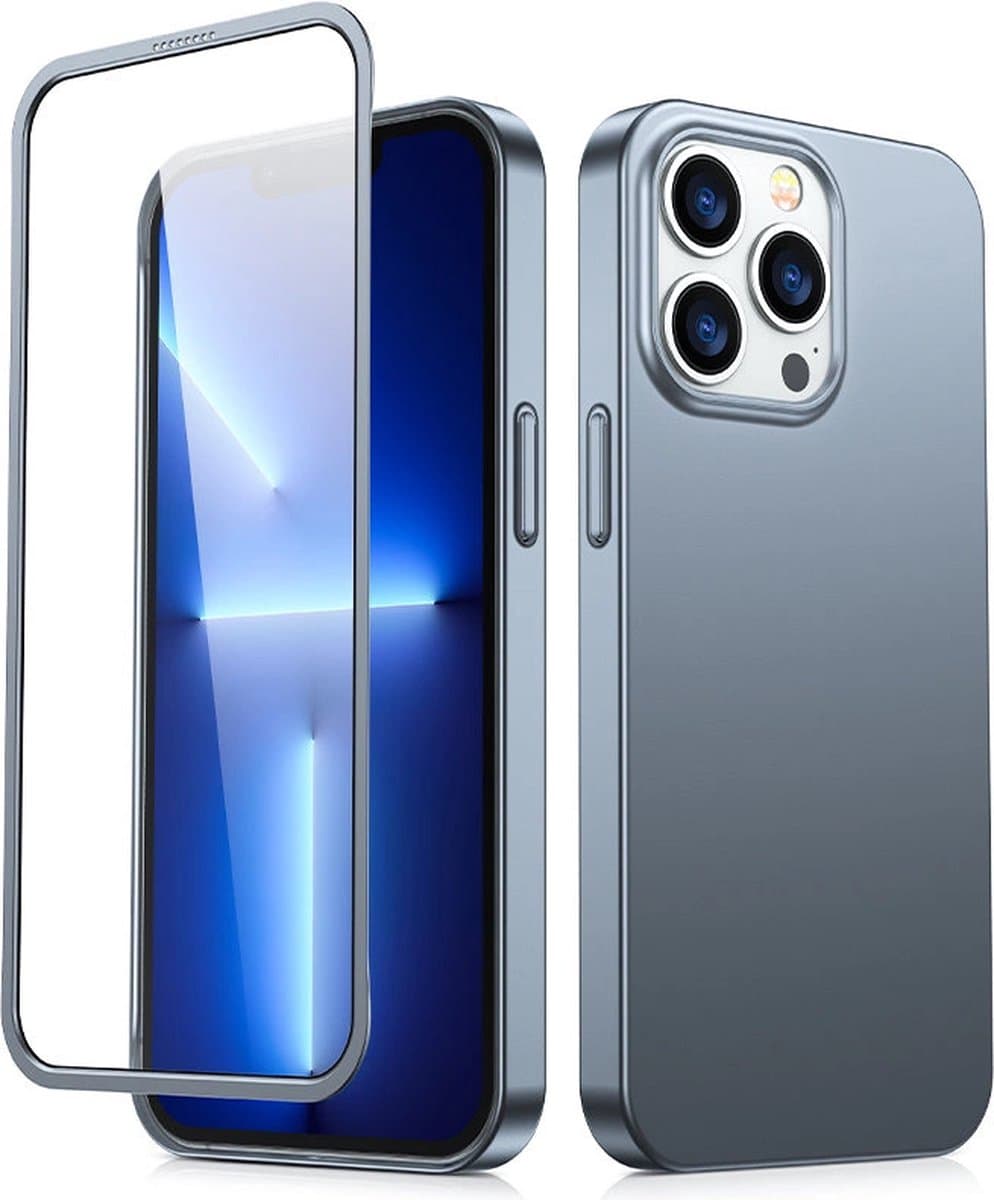 Joyroom - 360 - - 360 - Full - Case - case - cover - voor - iPhone - 13 - Pro - achter- en - voorkant - case - + - gehard - glas - grijs - (JR-BP935 - tranish)