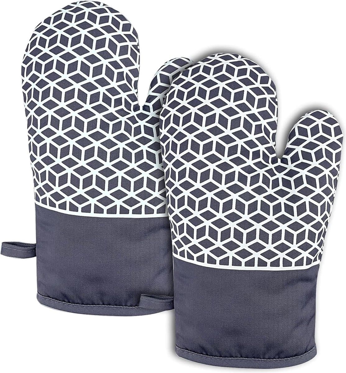 Ovenhandschoenen, hittebestendig 300 °C, ovenwanten, siliconen antislip ovenhandschoenen, kookhandschoenen met antislip siliconenpatroon voor koken, bakken, grillen.