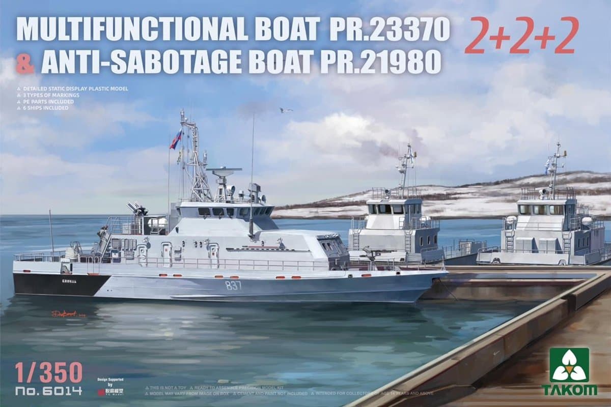 Takom Modelbouwpakket Militaire voertuigen - 6014 Multifunctional Boat PR.23370 - Anti-Sabotage Boat PR.21980 - 6 Schepen! Plastic - 1:350 - Modelbouw