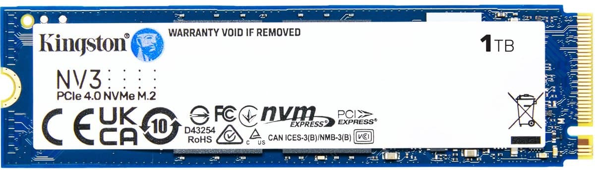 Kingston NV2 SSD - 1TB - M.2 NVMe - PCIe Gen 4.0 x4 - Leessnelheid 6000 MB/s - Schrijfsnelheid 4000 MB/s - 3D NAND