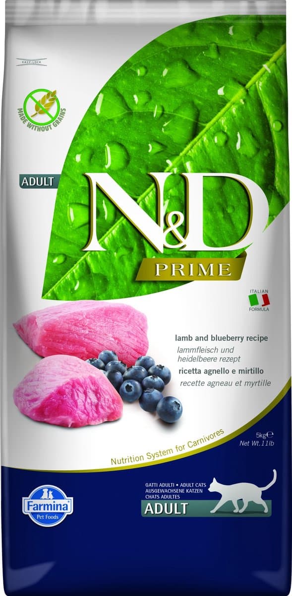 Farmina N&D Prime Serie - Kat Droogvoer - Lam & Blauwe Bes - Volwassen - 5kg
