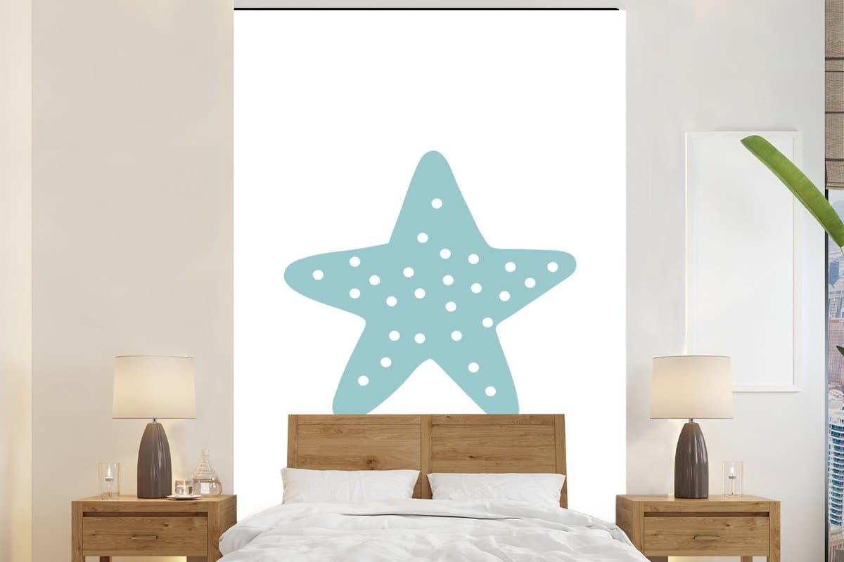 Behang kind - Muurdecoratie kinderkamer - Ster - Blauw - Stippen - Kinderen - Babykamer - 160x240 cm - Schilderij voor kinderen - Kinderbehang