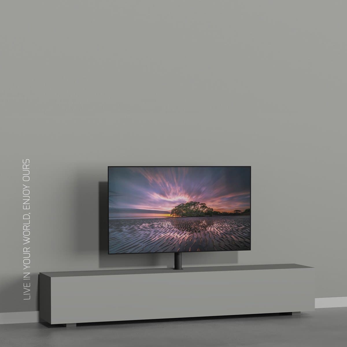Cavus Mount 80B - Tv Meubel Inbouw Set - Ø 60 mm Kolom trendy Zwart Staal & VESA 400x400 Montageplaat