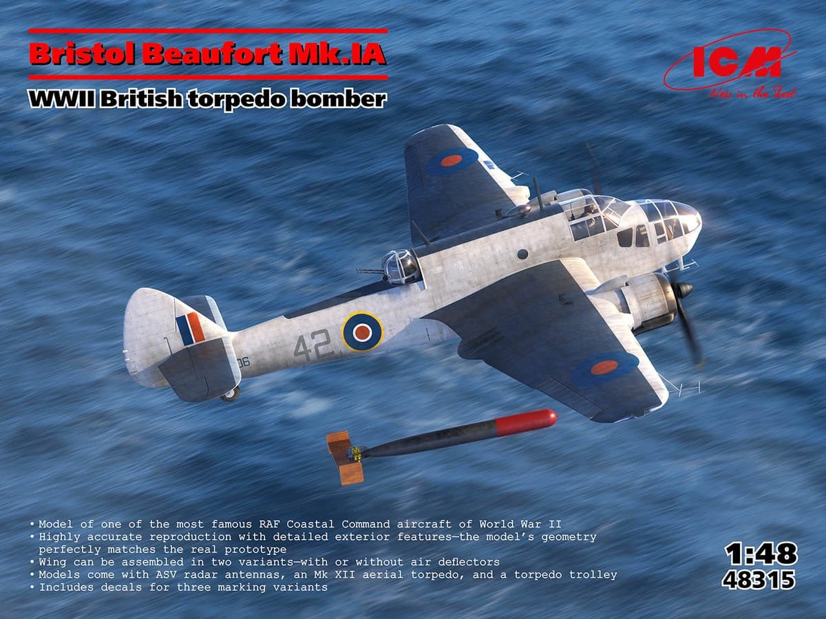 ICM Modelbouwpakket Militaire voertuigen - 48315 Bristol Beaufort Mk.IA - Britse torpedobommenwerper WWII Plastic - 1:48 - Modelbouw
