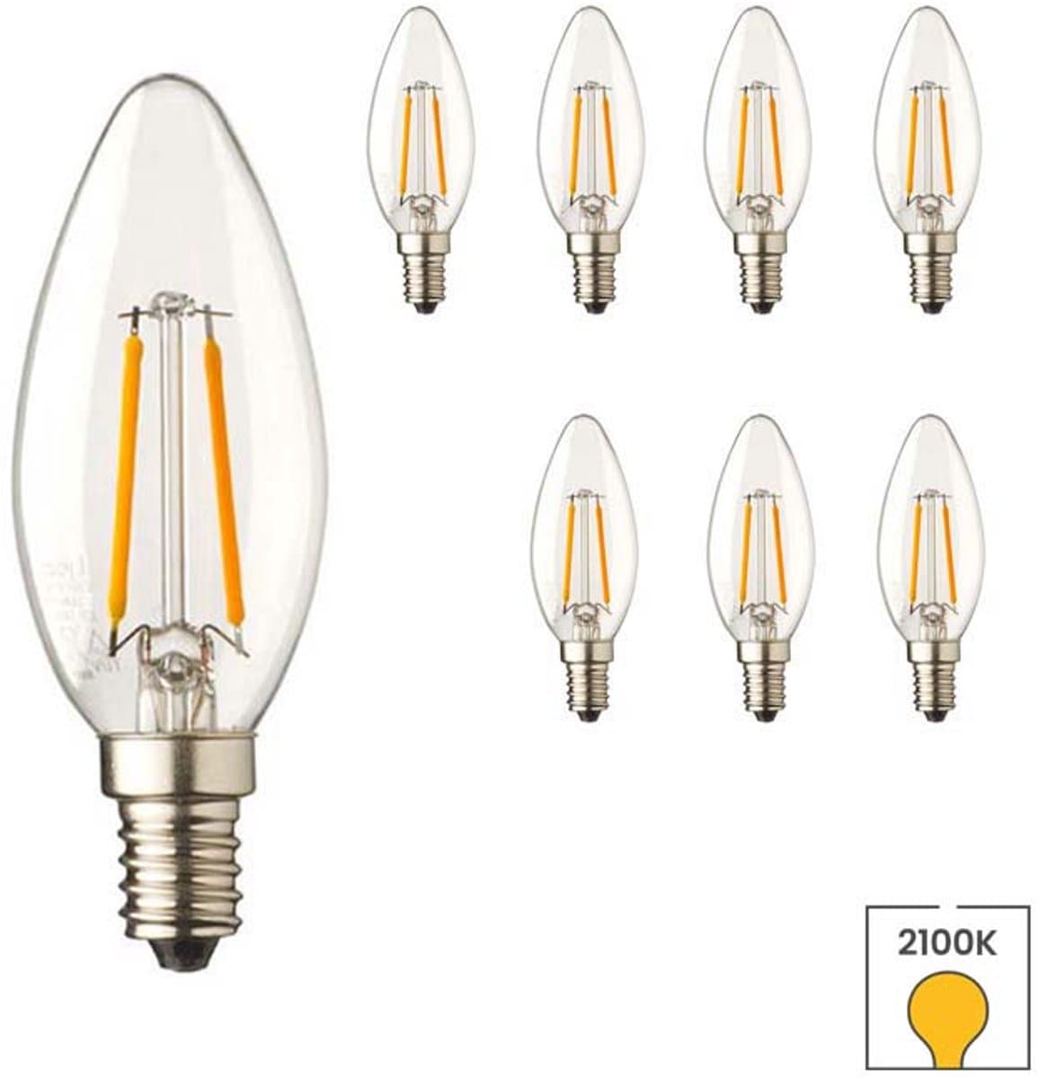 Lybardo - E14 LED Lamp - 8-pack - Kaarslamp - 0.6W - 2100K Extra Warmwit Licht