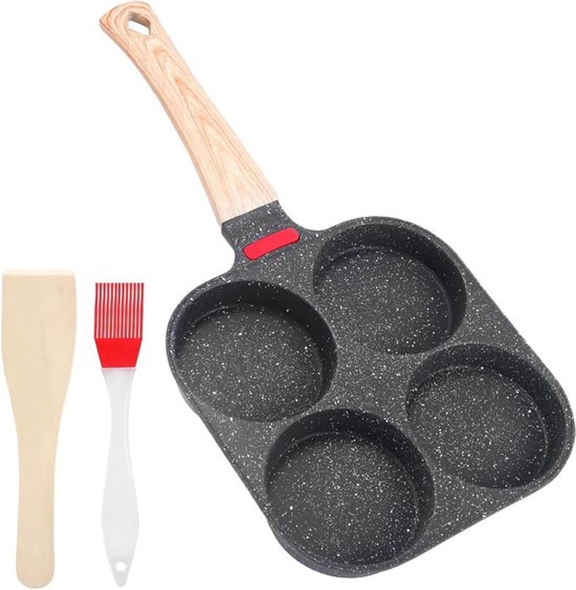 4-gaats spiegeleipan voor gepocheerde eieren - anti-aanbak-aluminium pan - omeletten en hamburgerkorsten - gasfornuis - kleine pizza's - zwart