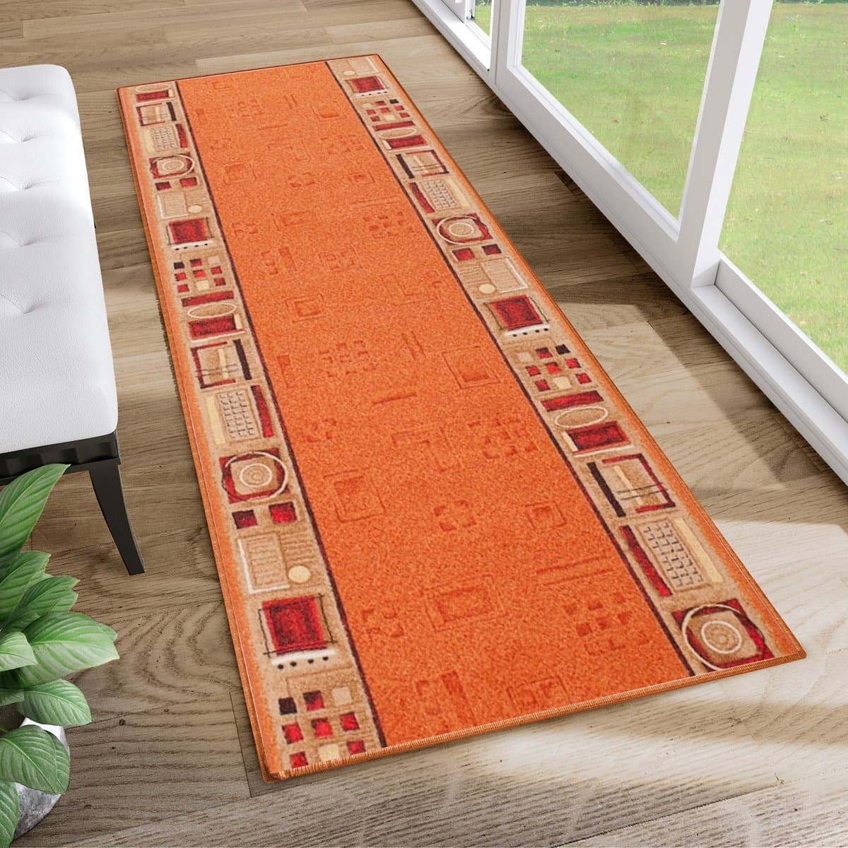 Tapiso Antislip Tapijtloper – Gangloper Keukenloper Oranje – Rubber Onderkant Geometrisch Maat- 120x150
