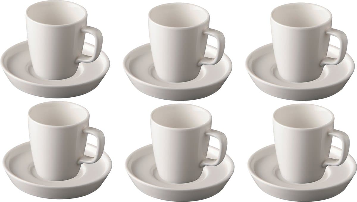 Palmer - Da Vinci - Koffie kop en schotel - 6 stuks - 16 cl - Wit - Porselein - Koffiekopjes
