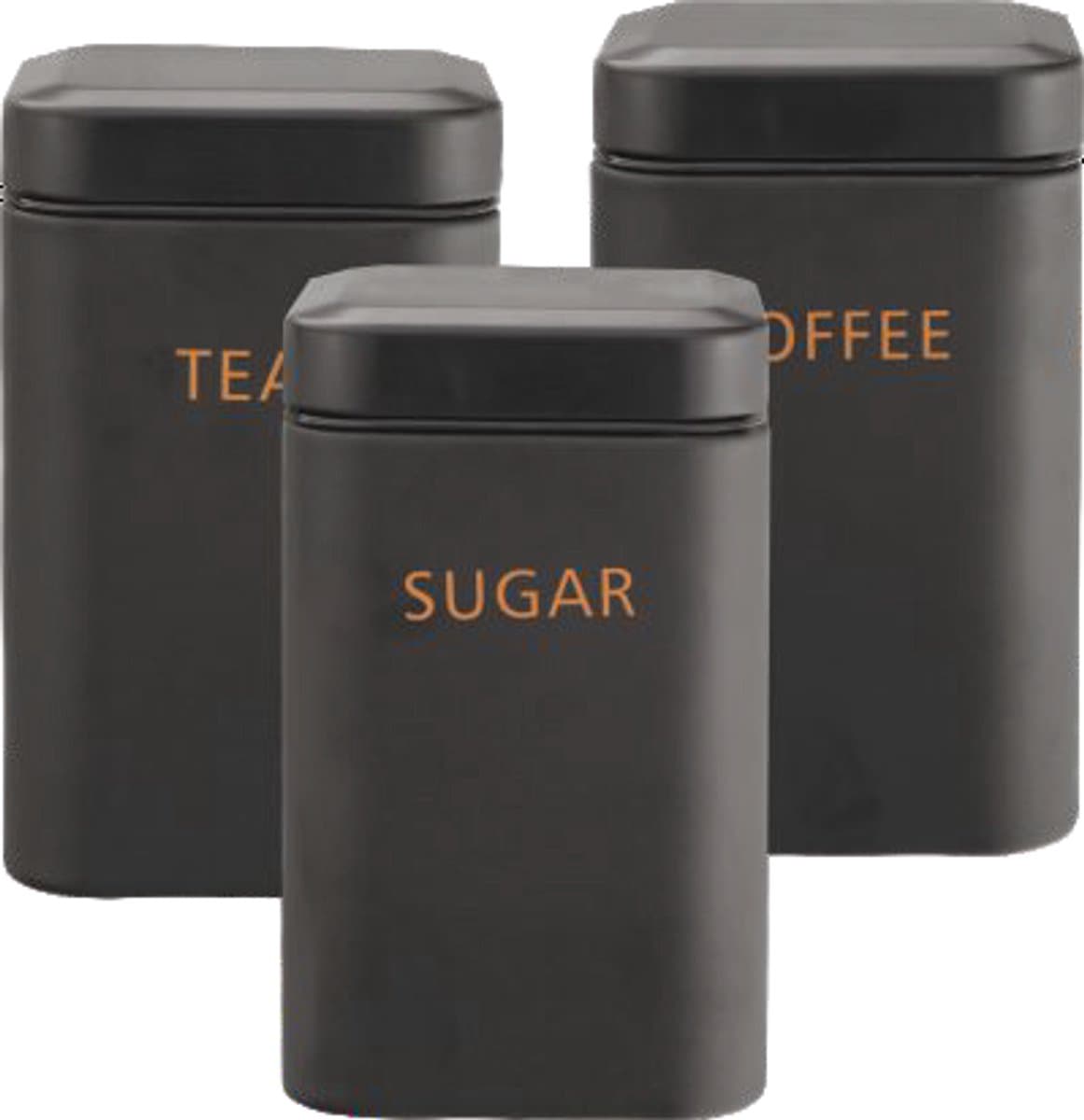 Cheffinger Voorraadbussen - Zwart - Koffie, Thee en Suiker