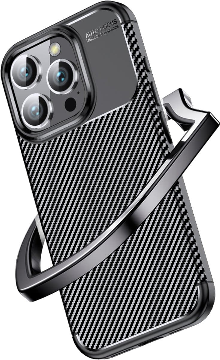 GadgetKing Premium Smartphone Hoesje voor iPhone 16 Pro Max - Flexibel Rubber met Aramid Fiber / Kevlar Look - Zwart - Bescherming en Stijl
