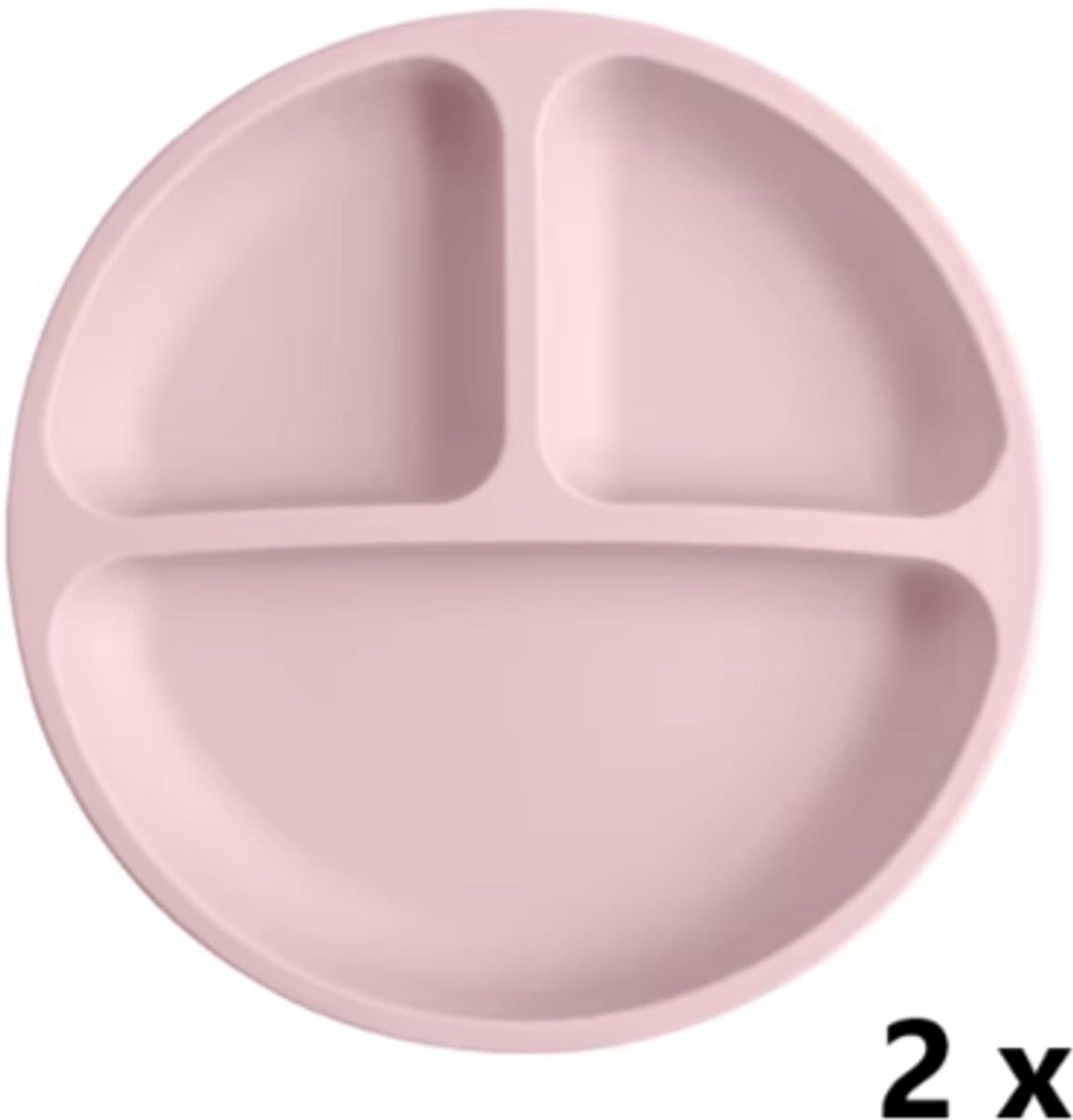 LuukyBB - 2 x Siliconen Bord Baby Kind - Licht Roze - Kinderbord Servies - Met 4 Zuignappen - Sterk - Dinerbord - Ontbijtbord - Vakjes Vakken - Microplastic BPA-vrij - Vakjesbord Zuignap - Babyservies Babybord Set Vakjesbord Kind Baby Kinderservies