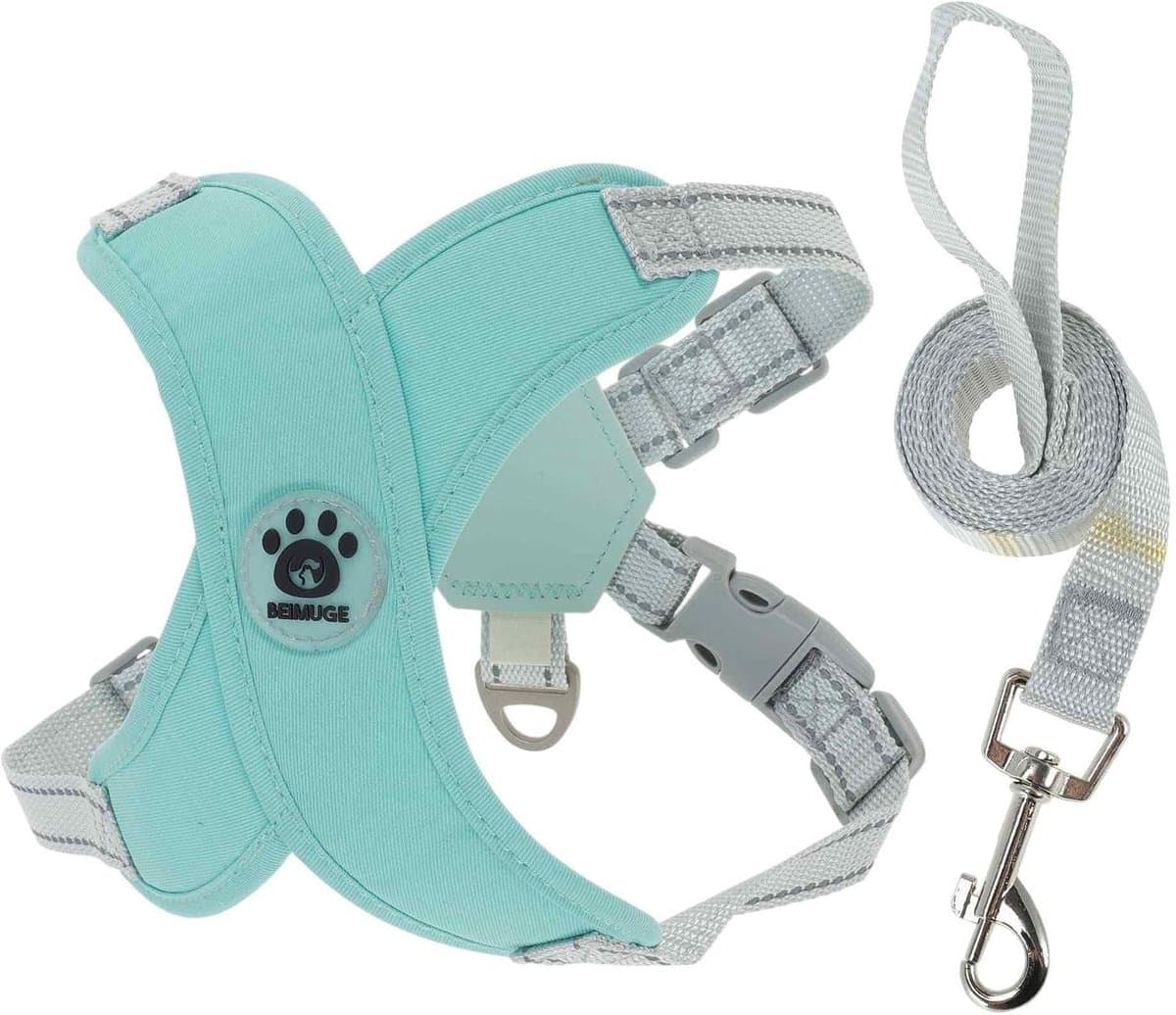 Verstelbare Anti-Trek Hondenharnas met Leash voor Middelgrote Honden en Puppies, Ademend Vest in Groen, Ideaal voor Comfort en Controle