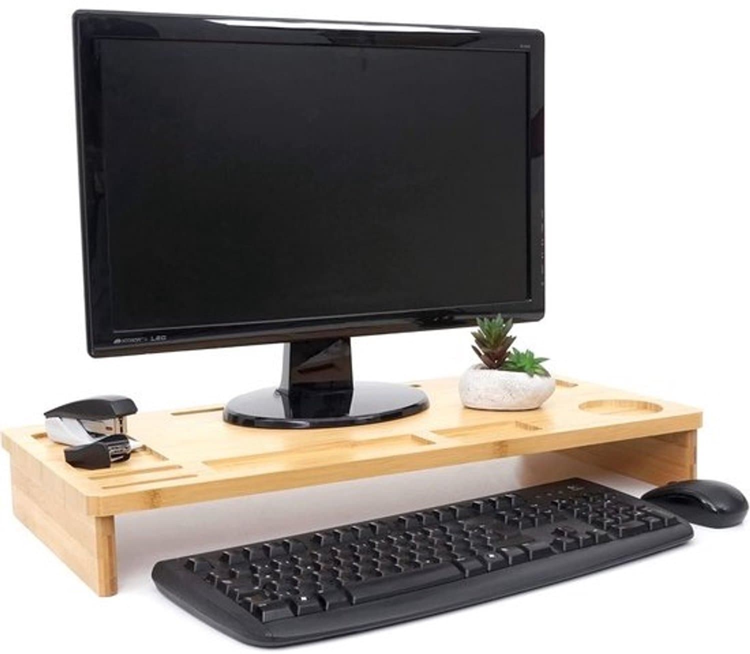 Bureau-organizer - monitorverhoger - met opbergvakken - Bamboe bureau-opzetstuk - voor een betere houding