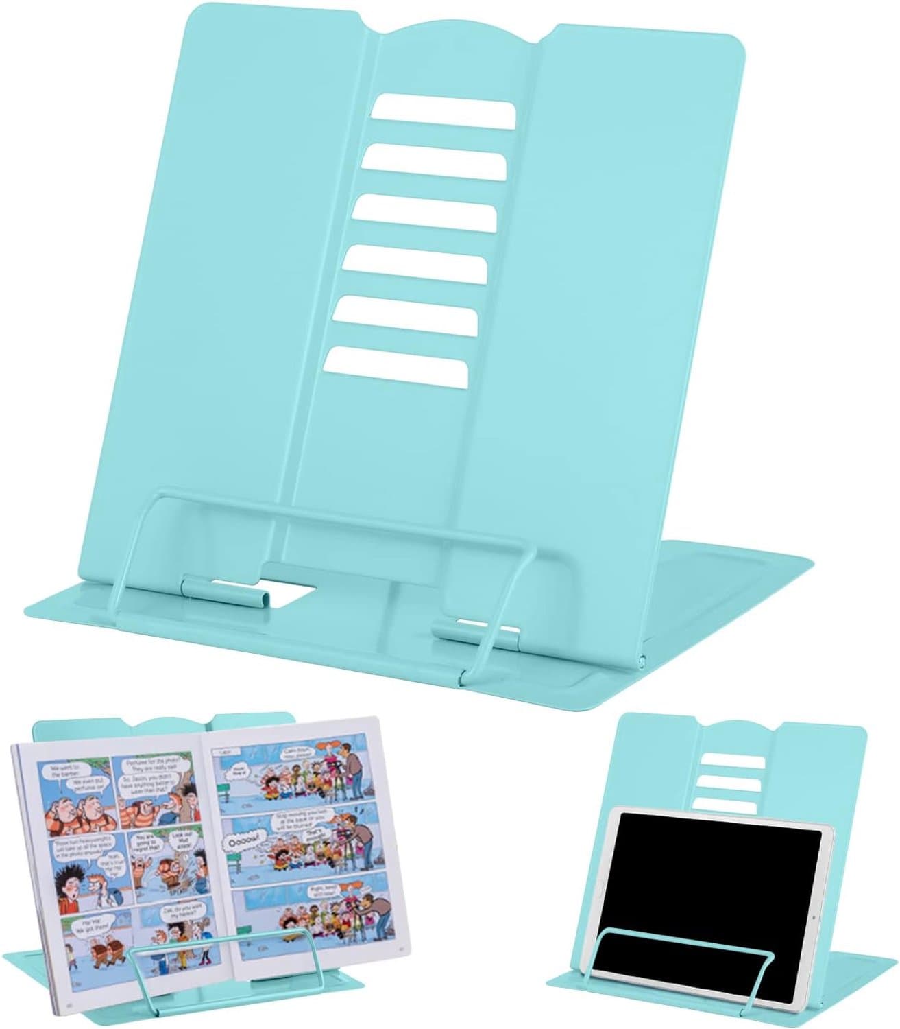 Metal Book Stand, Reading Stand with Adjustable Angle, Portable Stand, Robust and Lightweight for Textbooks, Tablets - ShopVlot