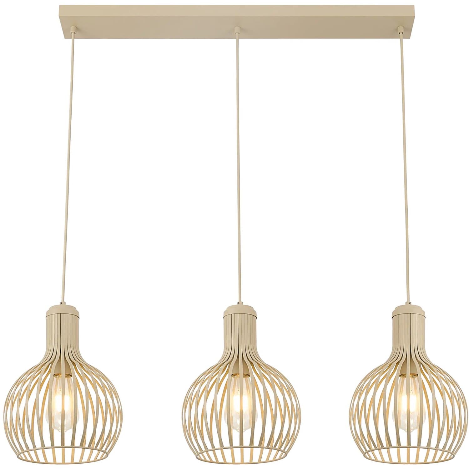 RAGA pendellamp uit de Deco-collectie: beige afwerking, drie E27-fittingen, lichtbron niet inbegrepen.