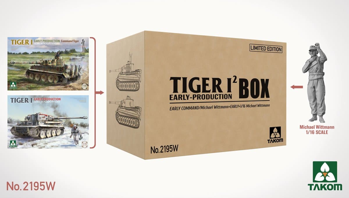 Takom Modelbouwpakket Militaire voertuigen - 2195W TIGER I - Editie II - BIG BOX - 2-Tiger Tanks met 1/16 Michael Wittmann Figuur Plastic - 1:35 - Modelbouw