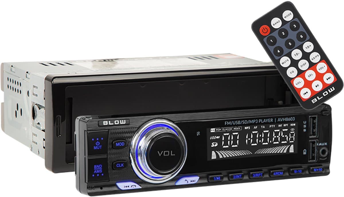 BLOW AVH 8603 1-DIN Bluetooth Autoradio – RDS – USB – AUX – SD card - 4x60W – Afneembaar Frontpaneel – Incl.Afstandsbediening