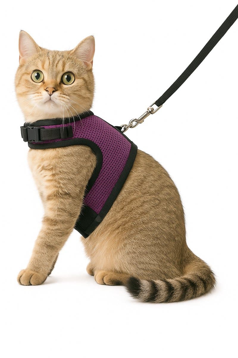 Zootic kattentuigje met looplijn - Maat S - Paars - halsomvang 14-18cm - borstomvang 24-28cm - kattenharnas