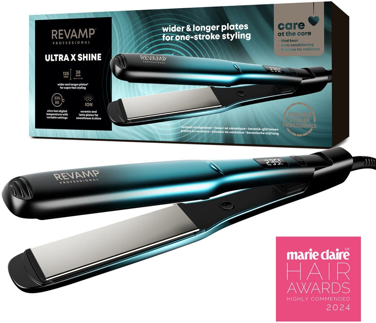 Revamp Progloss Ultra X Shine Brede Stijltang - Extra brede en lange stijlplaten - Ionentechnologie - 80ºC tot 235ºC - Inclusief Anti Hittemat - 3 Meter Salonkabel