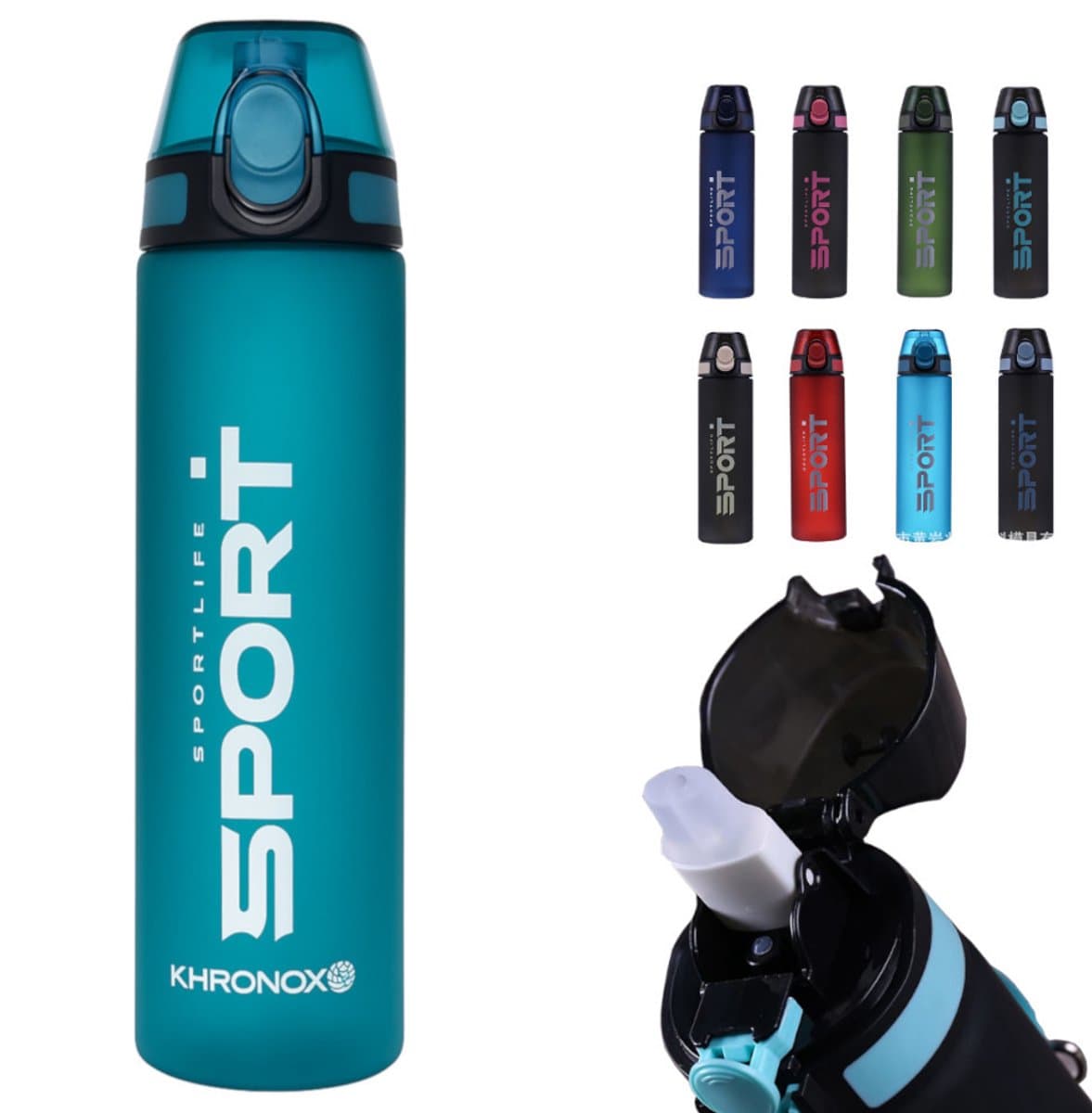 KHRONOX® Drinkfles, Waterfles, Drinkflessen, Waterflessen, Lekvrij, BPA Vrij, Drinkfles Volwassenen, Water Bottle, Drinkflessen Volwassenen, Drinkfles Met Rietje Volwassenen, UNIEK RIETJE, 750 ML, BLAUW
