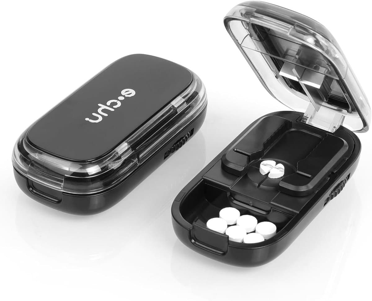 Verstelbare pillensnijder voor kleine en grote pillen - Snijden, bewaren en splitsen in kwartalen - 2-in-1 tabletpildispenser voor ouderen en kinderen