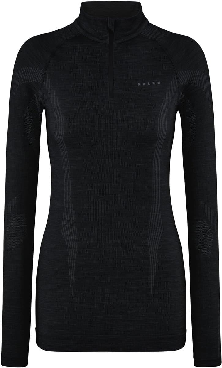 FALKE Wool-Tech Zip Neck sneldrogend wol functioneel functioneel shirt met lange mouwen dames zwart - maat M