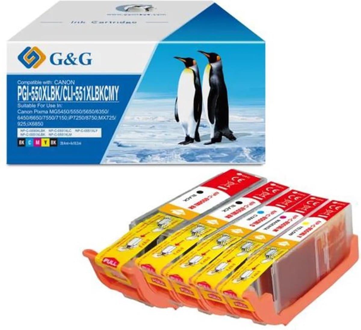 G&G 550 551 XL Inktcartridge Geschikt voor Canon PG-550 / CLI-551 -Multipack - Hoge Capaciteit