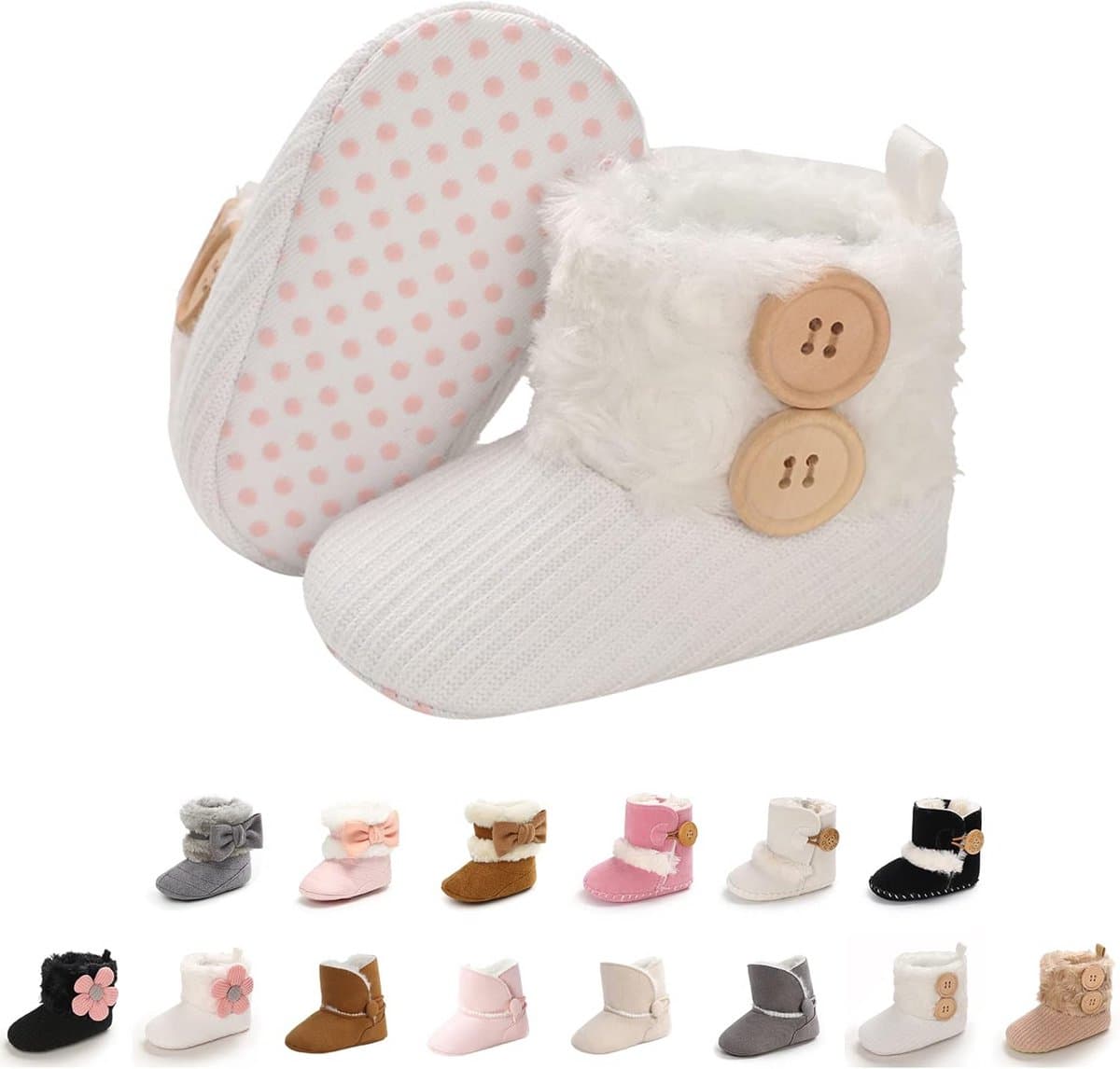 Witte Gebreide Babyslofjes met Zachte Voering voor Meisjes en Jongens (0-18 maanden) - Anti-slip Prewalkers