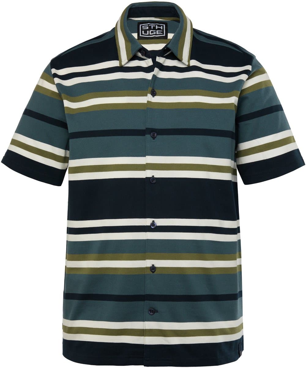 STHUGE - Heren - Gestreept overhemd van piqué korte mouwen Boxy Fit - Navy blauw - Maat 7XL