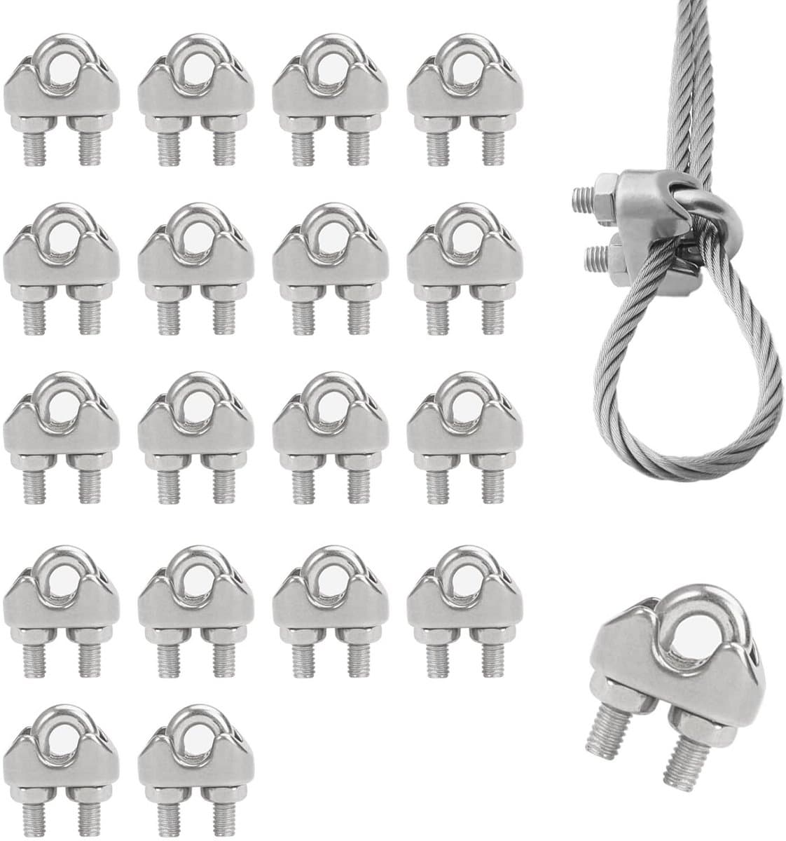 Draadkabelklem 18 Stuks 304 Roestvrij Staal 3 mm Antislip Klemmen voor Kabels