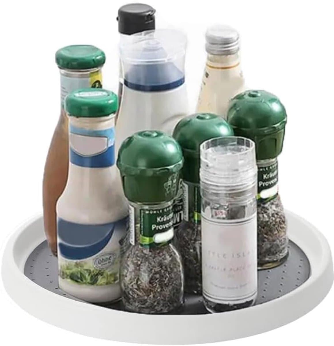 Rotating Storage Organizer - Lazy Susan Turntable - Non-Slip Spice Rack - Pefuseme Rotating Organizer voor Keuken - Koelkast - Voedselopslag - 25cm Grijs & Wit