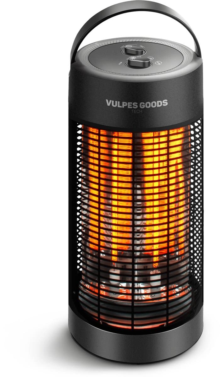 Vulpes Goods® Tech - Infrarood Verarming - Elektrische Kachel - Infrarood Kachel - Heater - Bijverwarming Binnen & Buiten - 1200W - 120°/360° Rotatie - 2 Warmtestanden - Compact & Draagbaar - Stil - IPX4 Waterbestendig - Zwart
