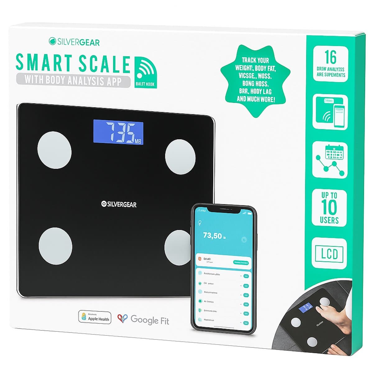 Slimme Bluetooth Weegschaal met Lichaamsanalyse – LCD Display – Zwart