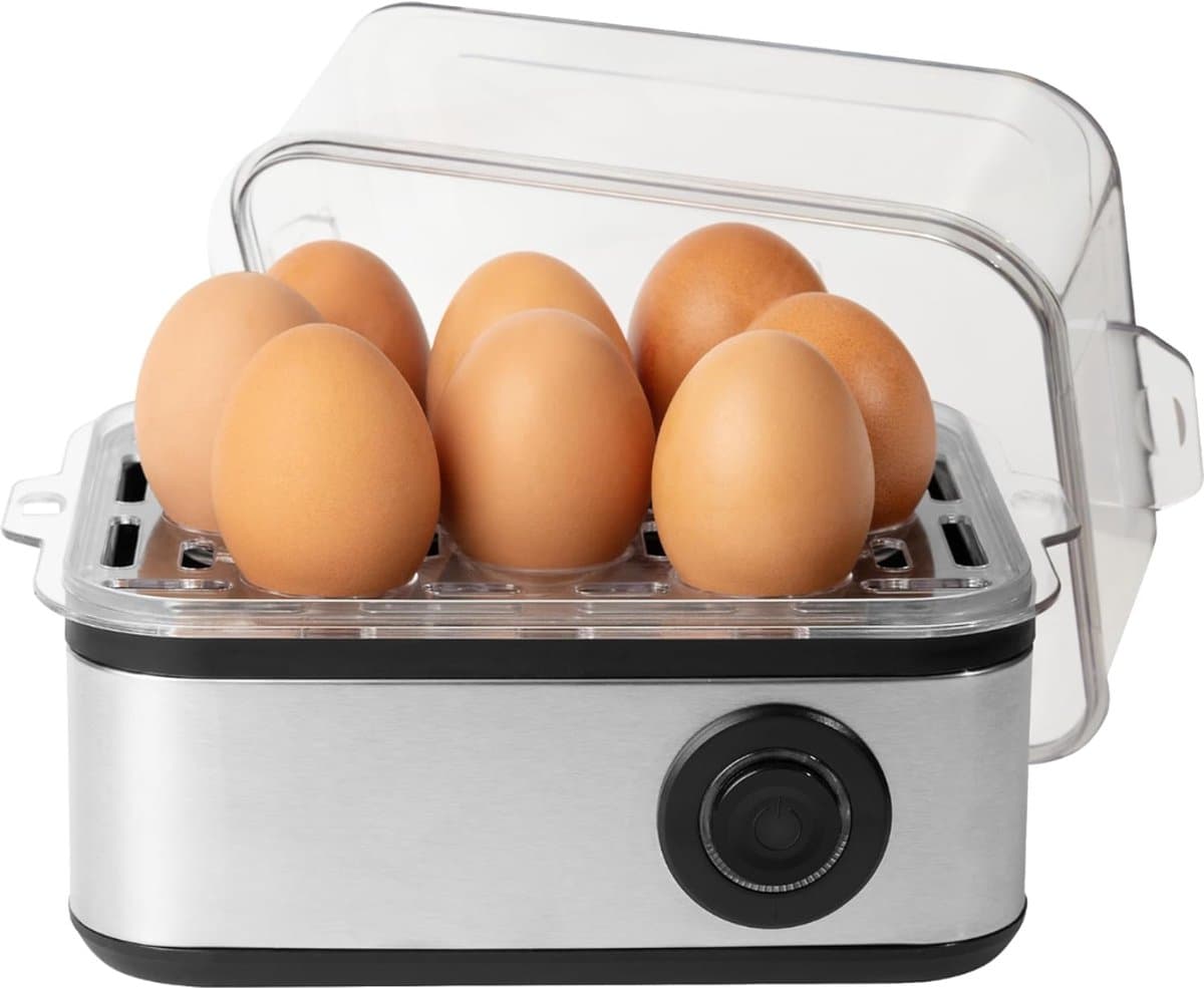 RVV® Eierkoker electrisch - Eierkoker - Eierkoker met timer - Zilver - ‎21cm x 15cm x 13cm