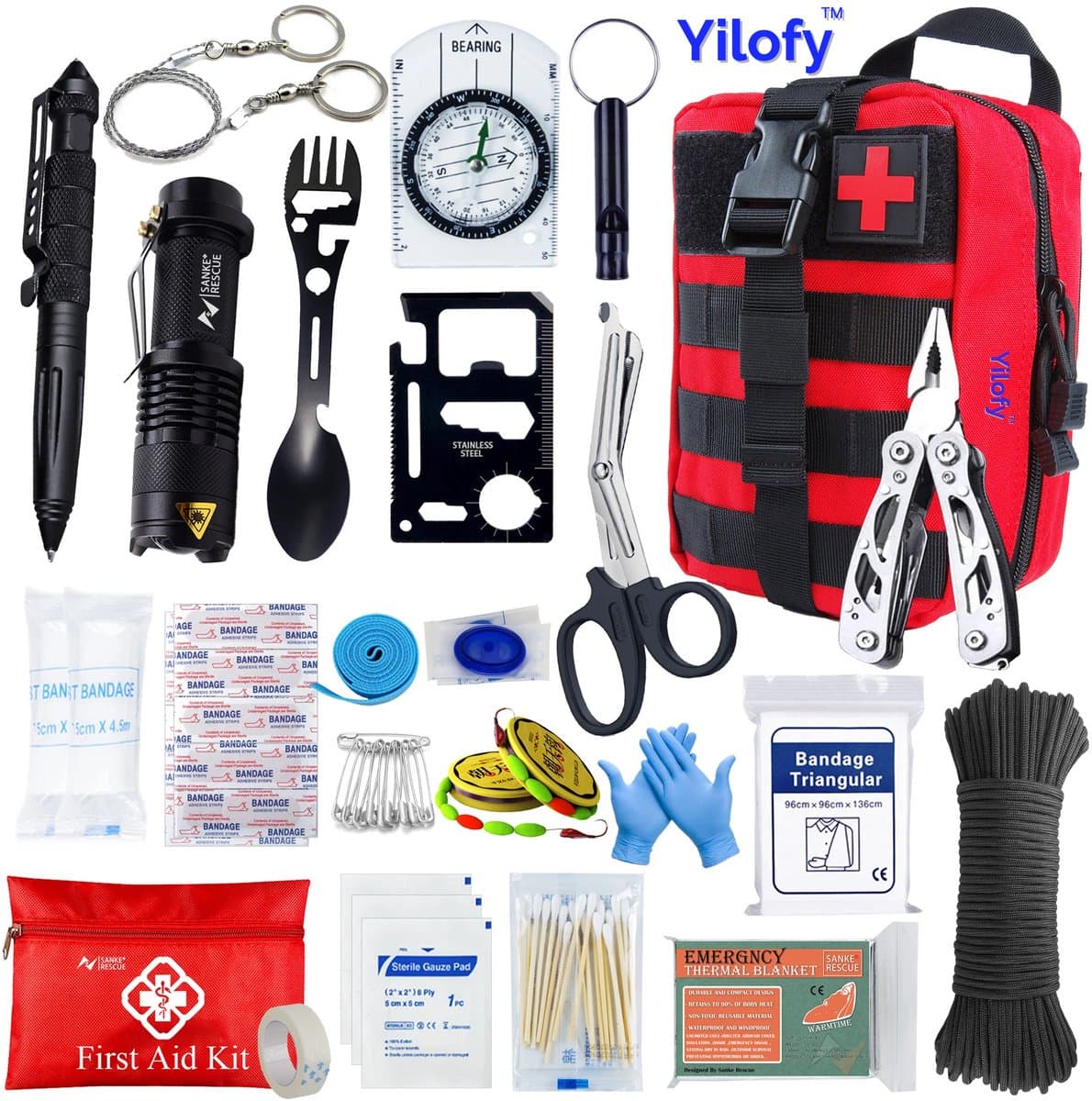 Yilofy Luxe door Overheid Geadviseerd 2026 Complete Noodpakket voor Thuis - Voor Noodsituaties, Stroomuitval & Rampen - Oorlog Situaties - Survival set - Inclusief Kompas, Masker EHBO-kit doos deken, Zaklamp & Warmtedeken