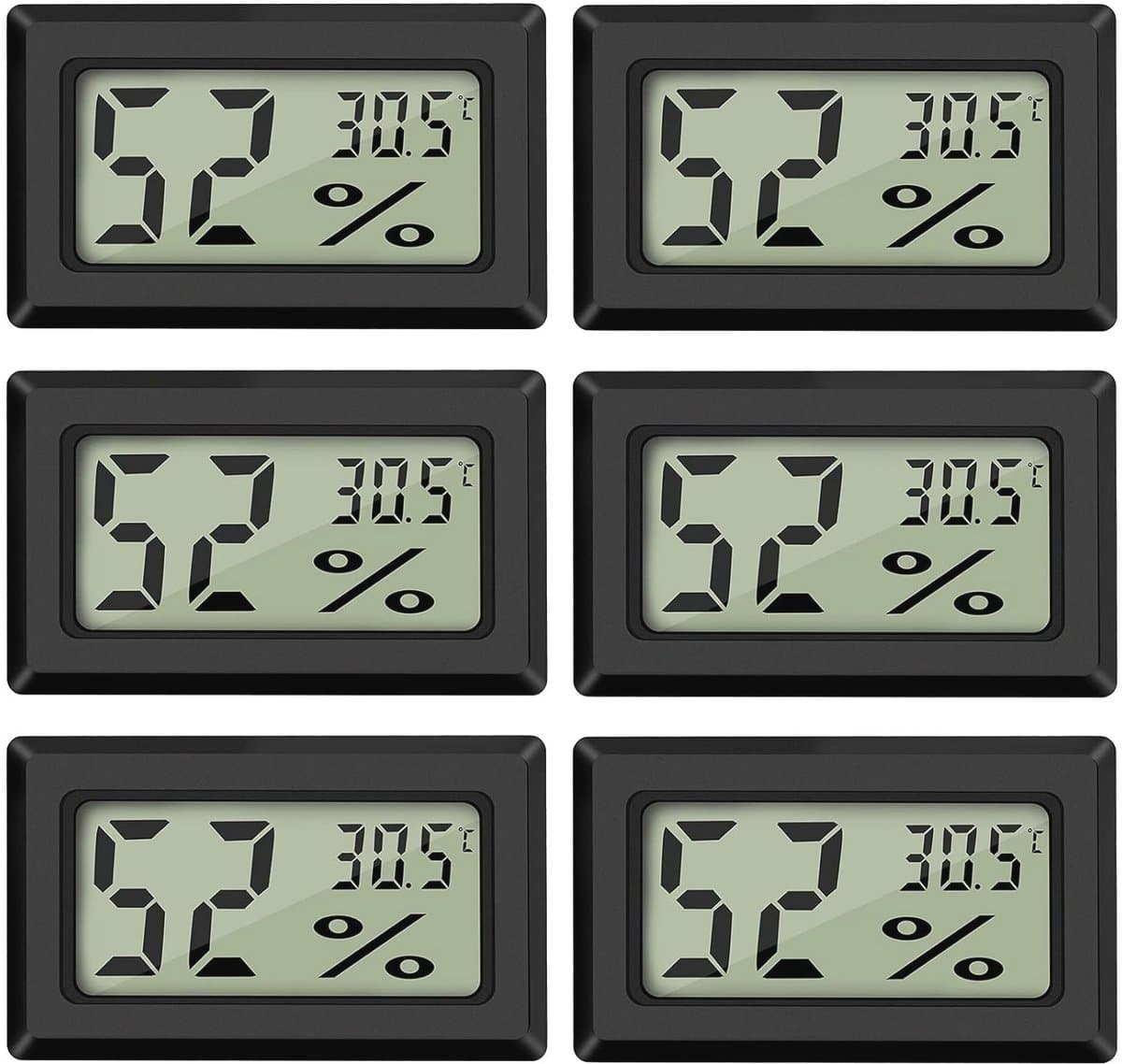 Digitale minithermometer en hygrometer met LCD-scherm - 6 stuks voor koelkast en aquarium