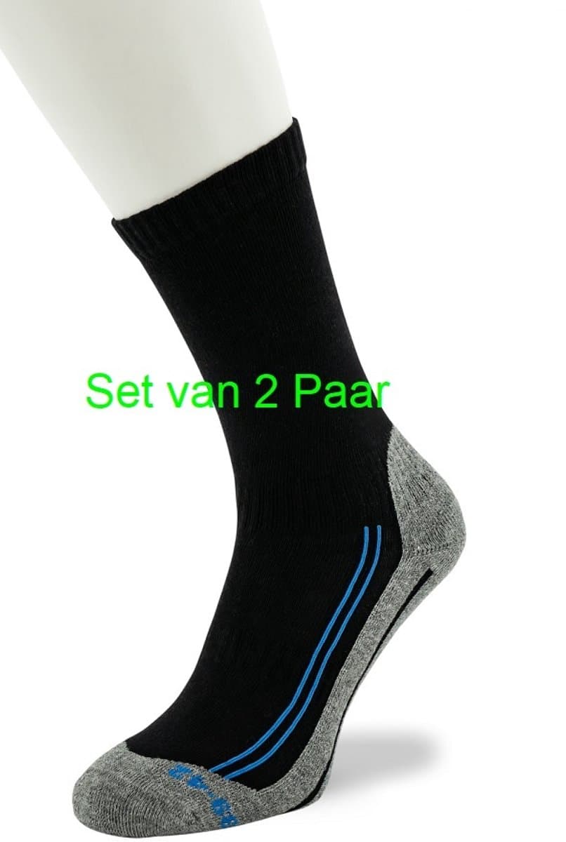 Bonnie Doon Katoenen Wandel Sokken 2 paar Zwart/Blauw Zachte Dempende Zool Compressie delen Unisex maat 39/42 - Gladde naden - Compressiedelen voor Stevigheid en betere Bloedsomloop - Schokdempende Zool - Vochtregulerend - Black/Blue - BW23000202.422