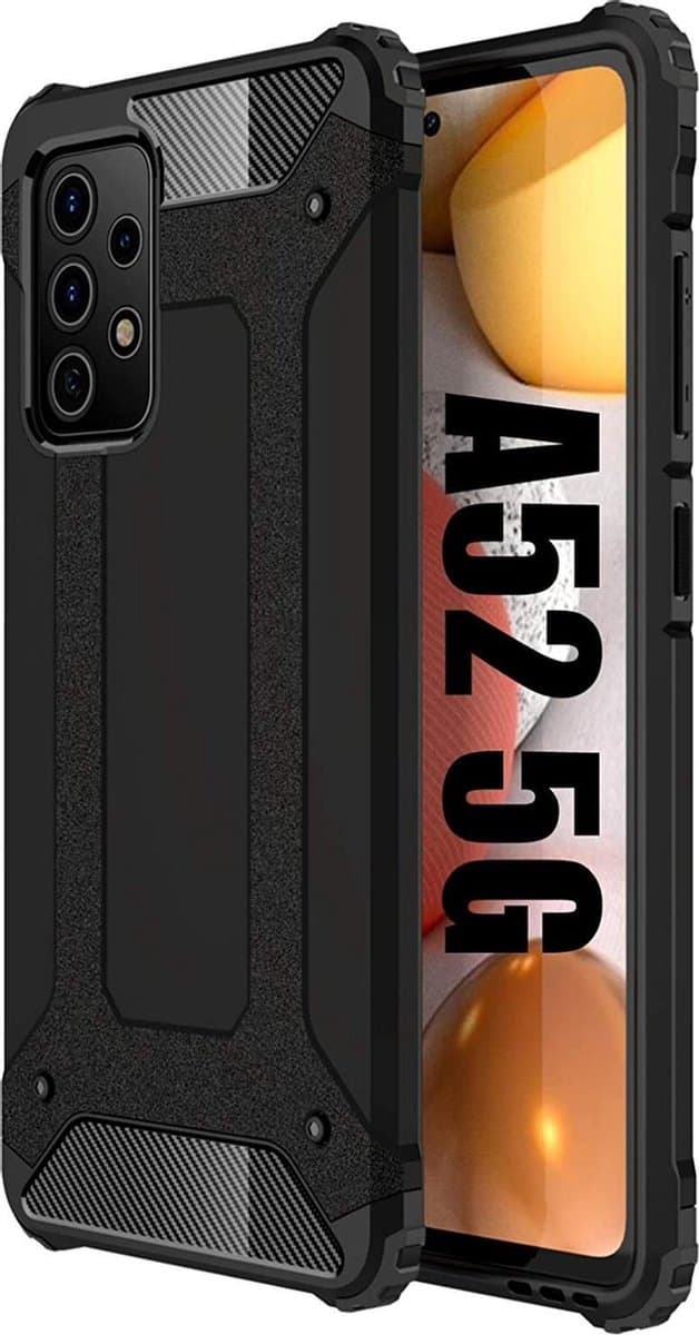 HB Hoesje Geschikt voor Samsung Galaxy A52/A52S - Zwart - Anti-Shock Hybrid Armor Back Cover