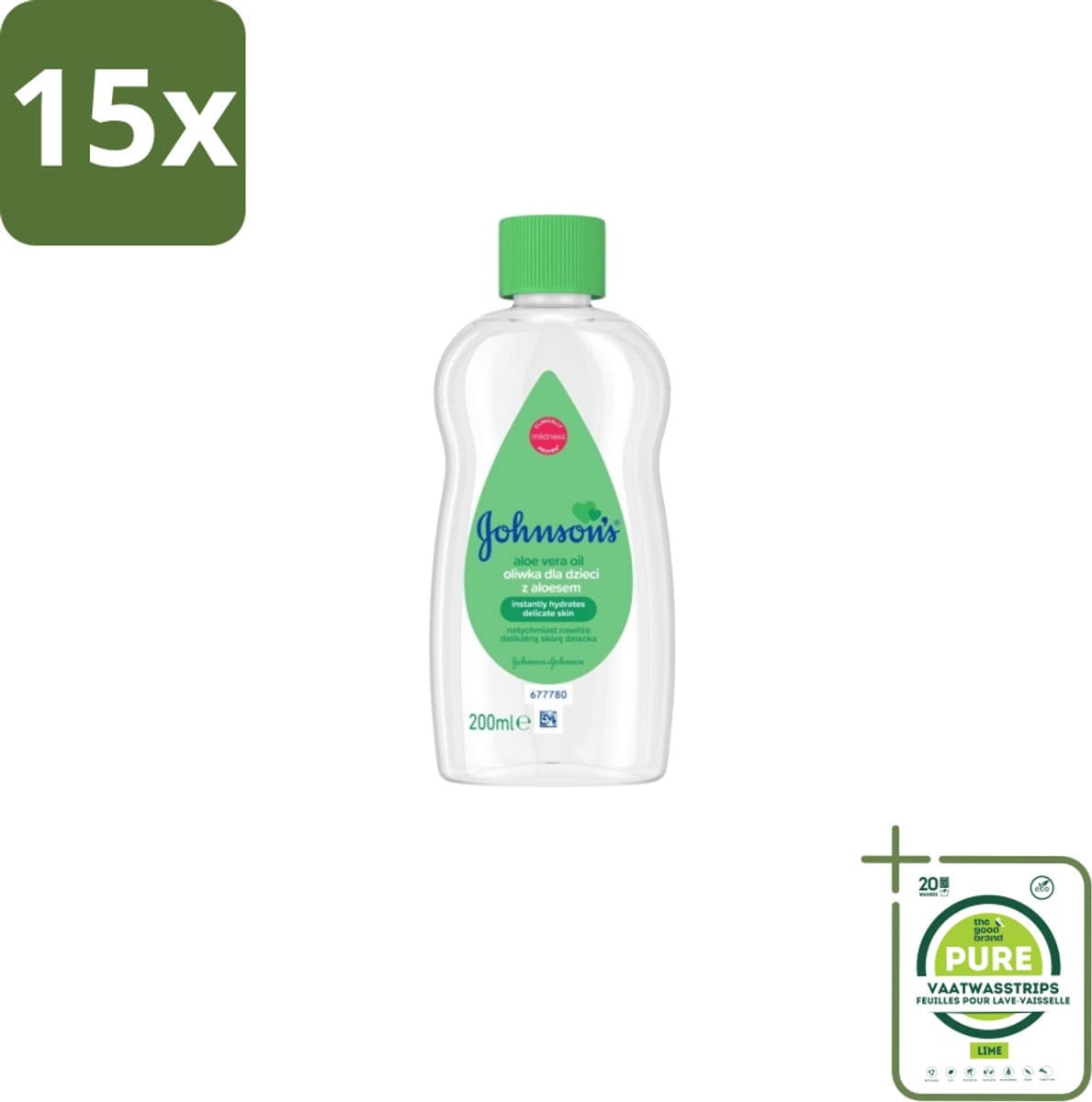 15 x Johnson's - Baby Olie - Aloe Vera - 300 ml - Grootverpakking - Babyolie Aloë Vera - Huidverzorging - Droge Huid - Gevoelige Huid - Babyhuid