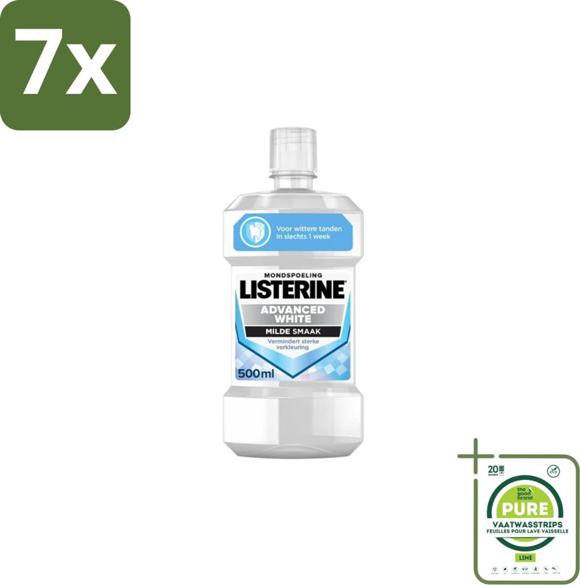 7 x Listerine – Mondwater – Advanced White – 500 ml - Grootverpakking - Mondwater - Tanden Witteren - Mondhygiëne - Mondverzorging - Aanslag Voorkomen