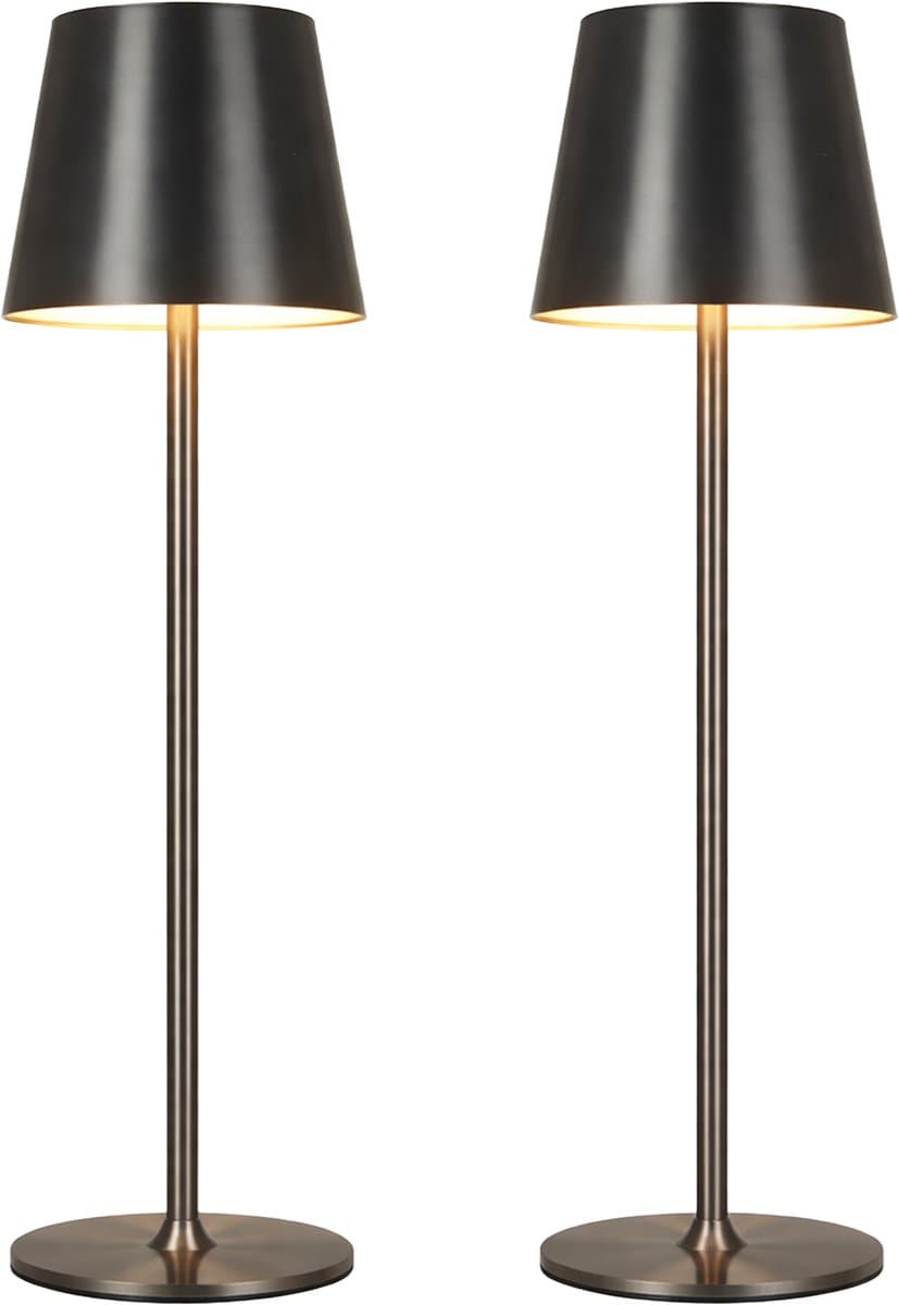 Draadloze Tafellamp - Draadloos en USB-C-Oplaadbaar – 3 LED Lichtkleuren – Binnen en Buiten – Set van 2 Stuks - Antraciet - BREND BR-2247