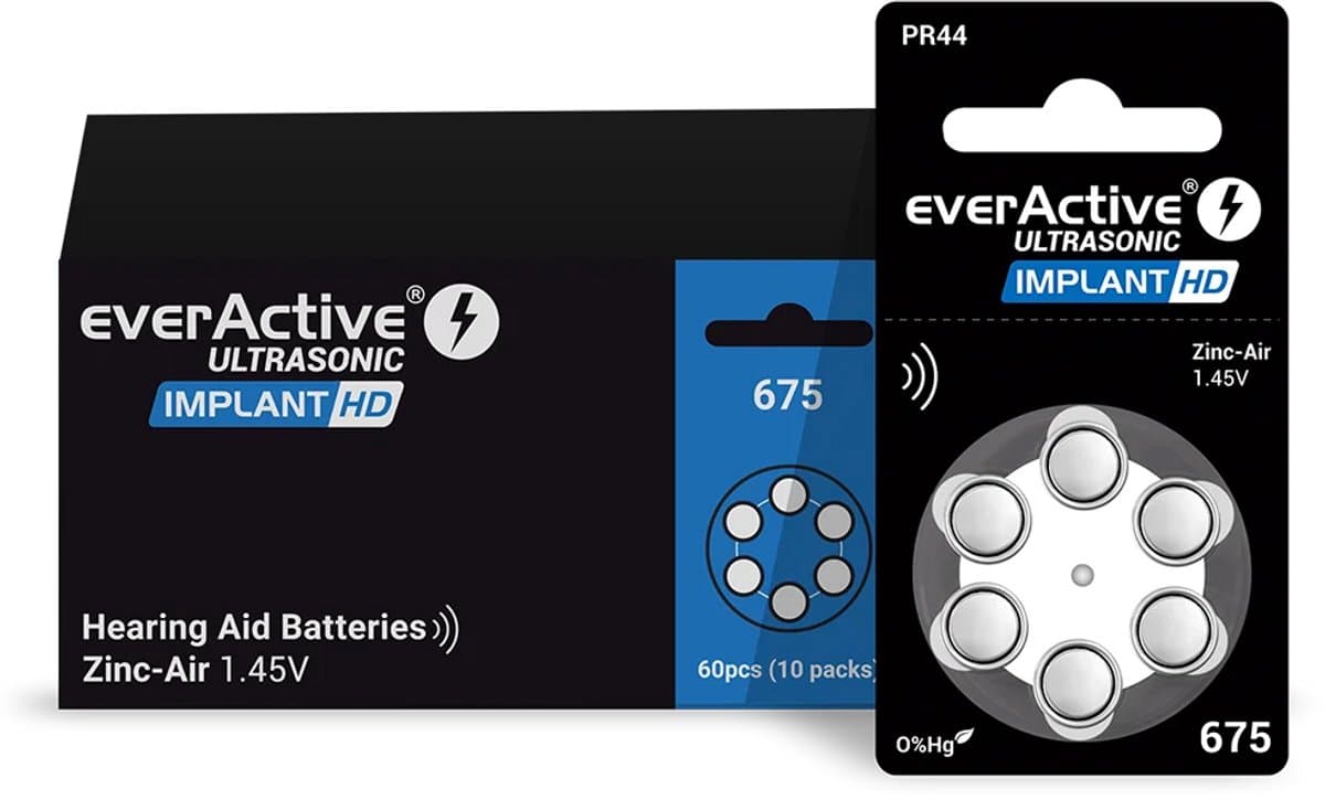 everActive ULTRASONIC IMPLANT HD 675 PR44 Blauw Hoorbatterijen 60 Stuks