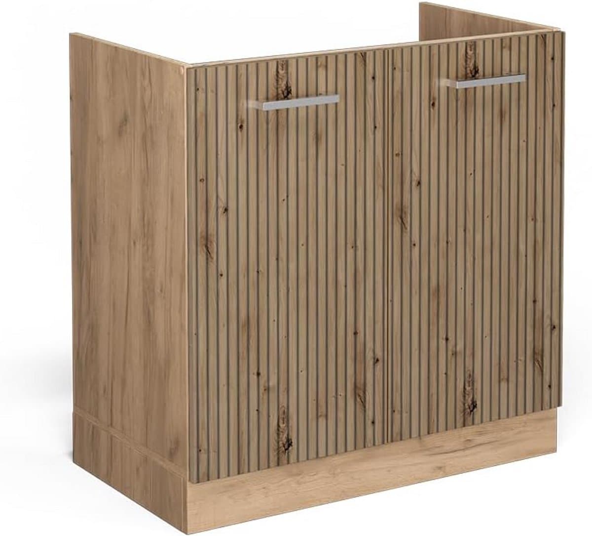 Wasbakmeubel 80 cm in artisanaal eikenhout met opbergmogelijkheden