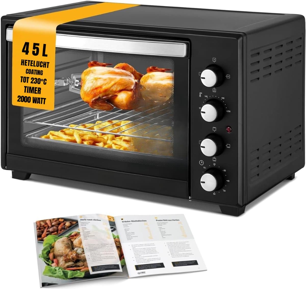 RONN® Heteluchtoven - Oven - Airfryer Oven - Zwart - 56cm x 41cm x 35cm; 9.8 kg