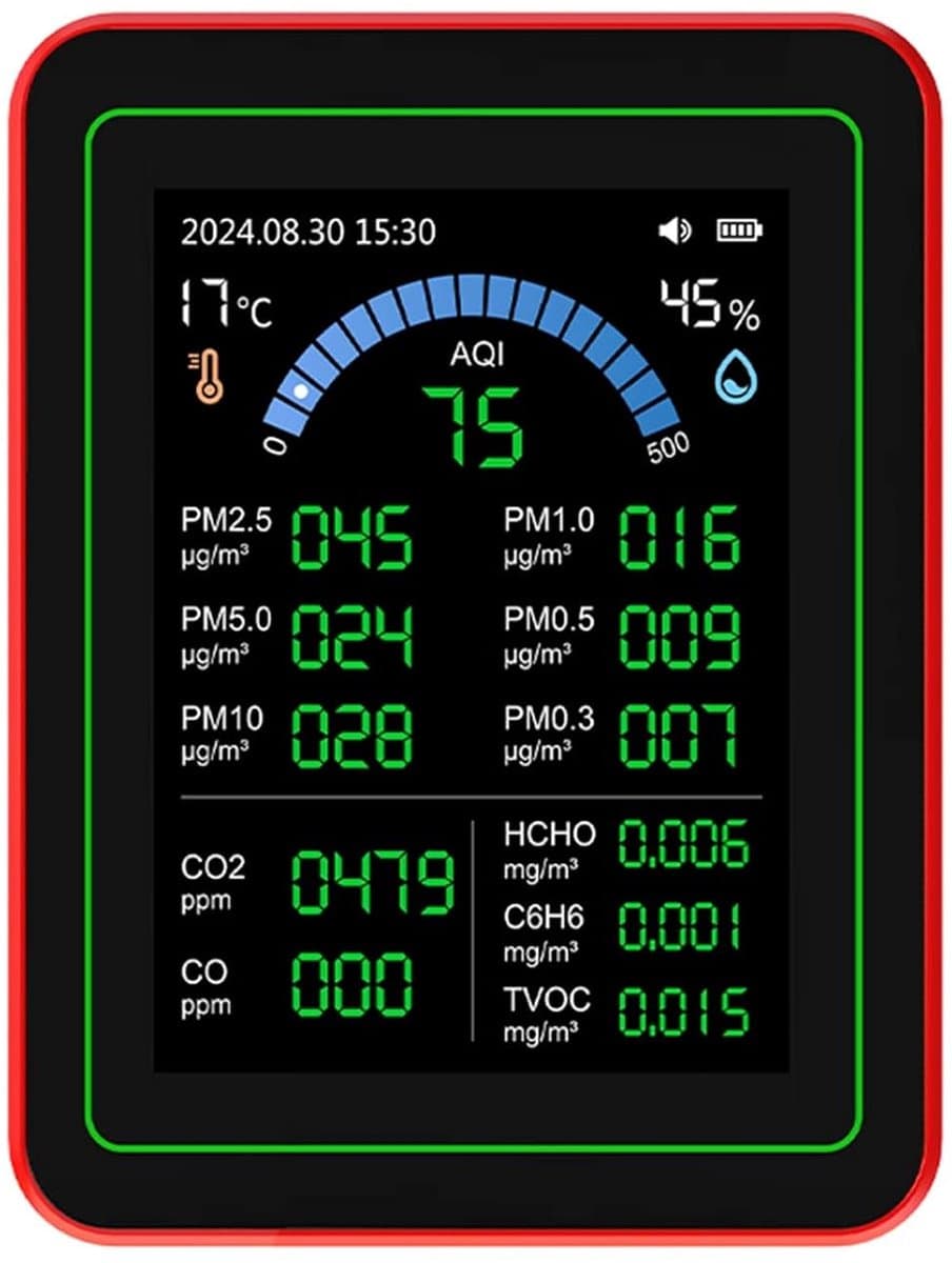 Luchtkwaliteitsmeter - CO2 TVOC HCHO Tester - Binnenlucht Monitoren - Draagbaar Batterijgevoed - 3.54 x 2.76 inch - Zwart