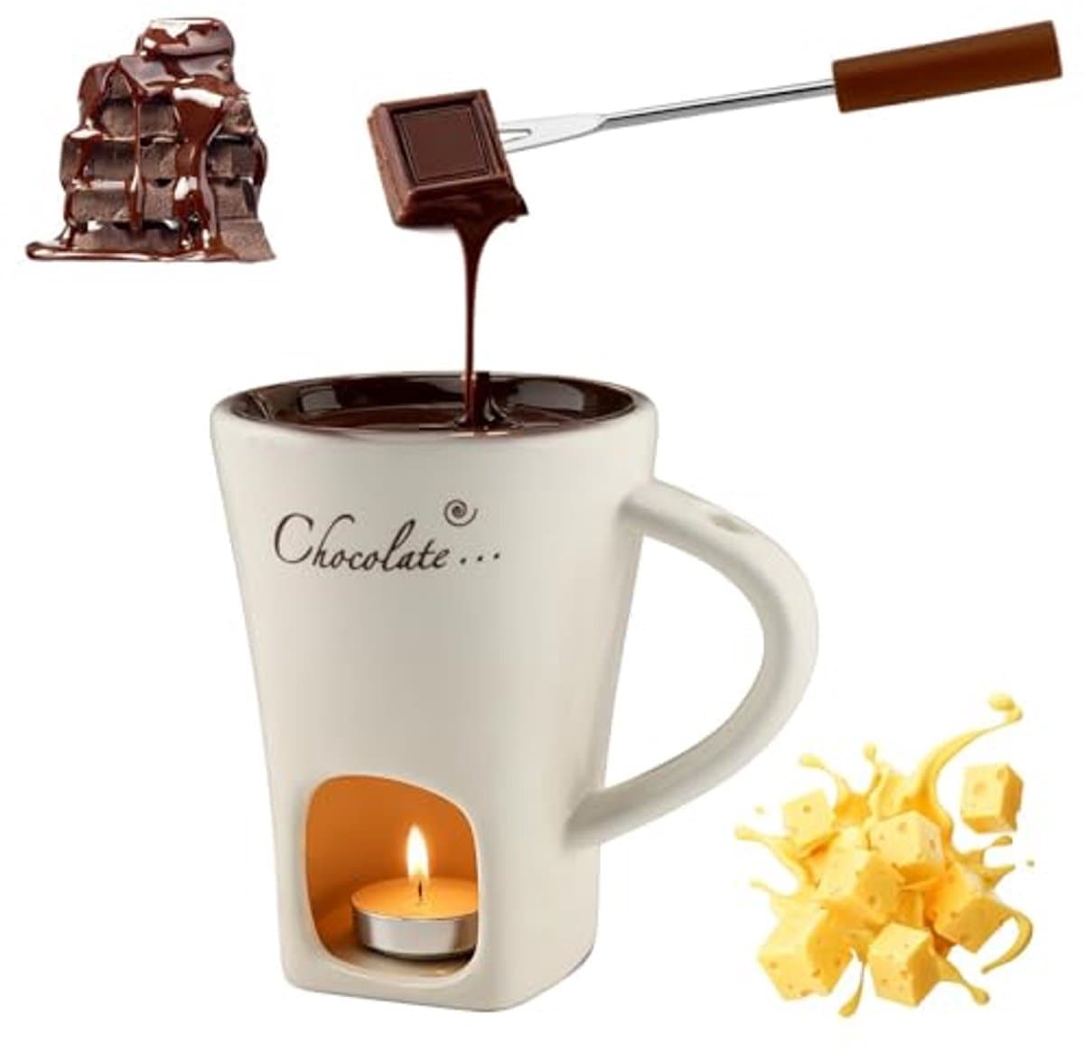 Chocolade Smelten Cup Set, Mini Keramische Multifunctionele Hot Pot Cup Met Vork, Geschikt Voor Het Smelten Van Chocolade, Kaas, Boter, Geschikt Voor Familiebijeenkomsten, Verjaardagen, Afspraken, Huwelijksgeschenken (Wit)