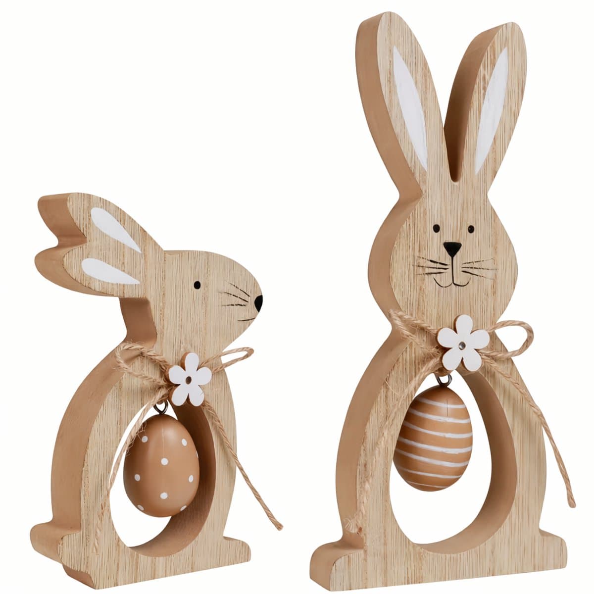 FSW-Products Paasdecoratie Houten Paashazen 2 stuks met Hangend Ei Decoratie Figuren