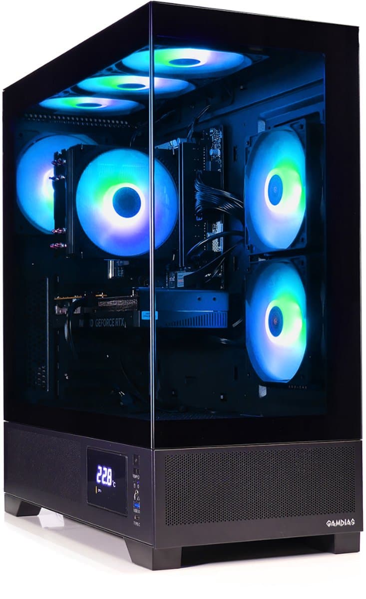 AMD Ryzen 5 7500X3D - NVidia GeForce RTX 5060 Ti 8GB - 32GB DDR5 RAM - 1TB SSD - WiFi 6 / Bluetooth 5.4 - Aquariumcase met Temperatuur Display en aRGB Towercooler - Gamdias Atlas M1