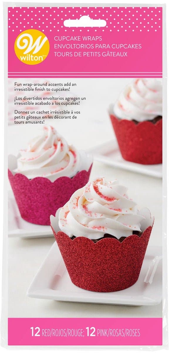 Wilton Cupcake Wrappers - Glitter Rood & Roze - 24 Stuks - Cupcake Vormpjes