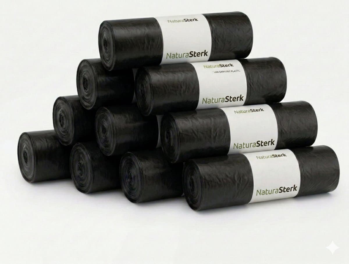 NaturaSterk Afvalzak Zwart T25 70x110 cm 120 Liter HDPE 20 Rollen x25 Stuks ( Totaal 500 Stuks )